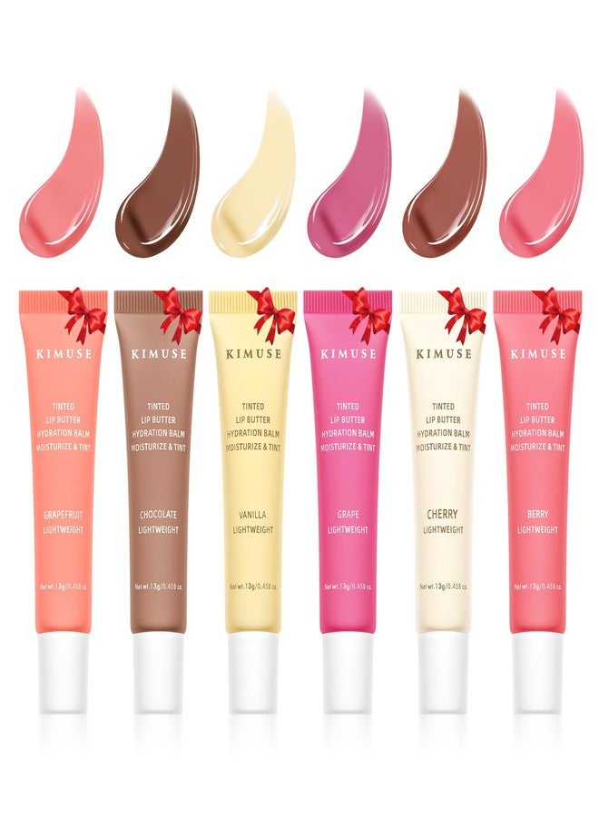 KIMUSE 6 Pcs Tinted Lip Butter Hydration Balm Set, 6 Flavored Shades Hydrating Plumping Gloss with Hyaluronic Acid & Vitamin E, Sheer Tint, Non-Sticky | Vegan Lip Care Makeup for Dry Lips & Daily - Image 1